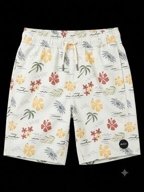 RVCA Kids Cream Tropical Floral Swim Trunks